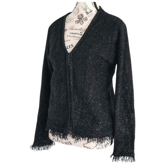 VINTAGE 90S GRAFFITI FRAYED HEM KNIT TOP — BLACK METALLIC - Picture 2 of 5